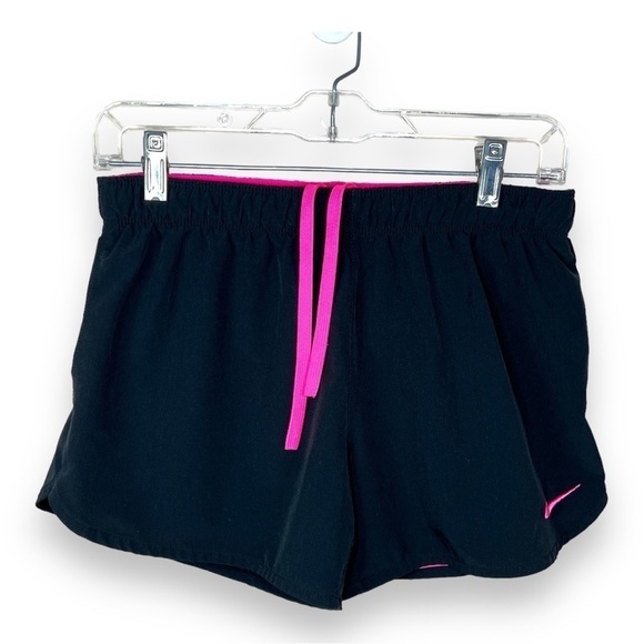 Small Nike Athletic Shorts Black Pink Fuchsia Activewear Elastic Waist - Picture 1 of 8